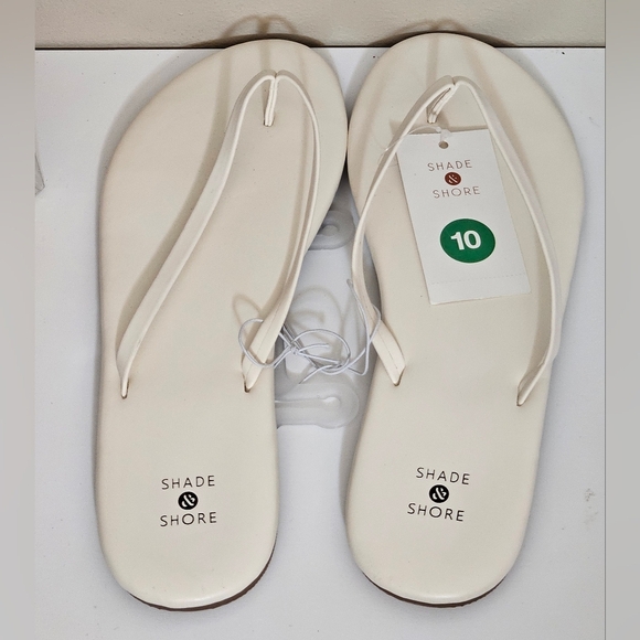 Shade & Shore white leather flip flops women's size 10 - Picture 6 of 7